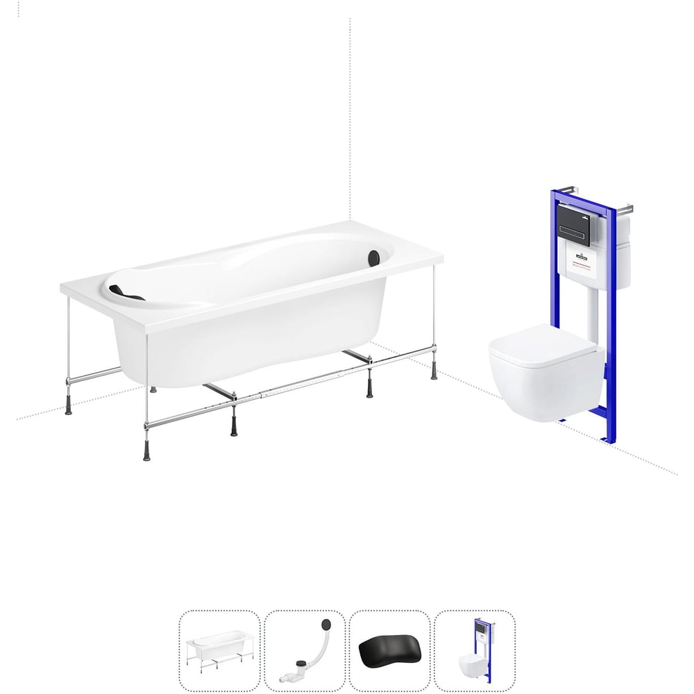 Изображение товара Ванна акриловая Lavinia Easter Pro 170x75 см с инсталляцией и стеклянной шторкой