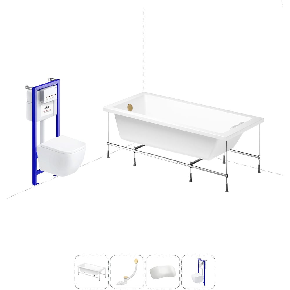 Изображение товара Комплект 5 в 1 Lavinia Boho Catani акриловая ванна 170x80 см, с инсталляцией и подвесным унит 20221100R