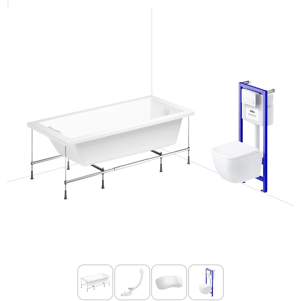 Изображение товара Комплект 5 в 1 Lavinia Boho Catani акриловая ванна 170x80 см с инсталляцией и унитазом