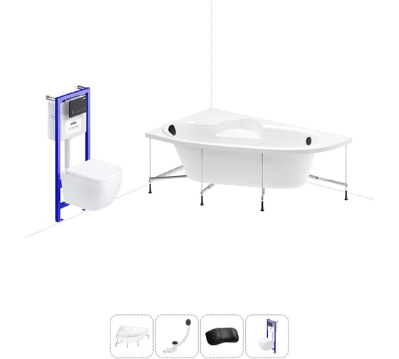 Изображение товара Комплект 5 в 1 Lavinia Boho Bell Pro акриловая ванна 140x95 см, с инсталляцией и подвесным ун 20221175R