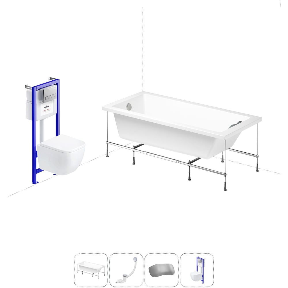 Изображение товара Комплект 5 в 1 Lavinia Boho Catani акриловая ванна и подвесной унитаз 170x80