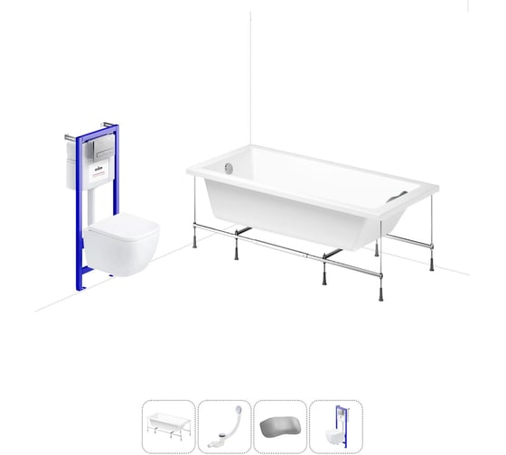 Изображение товара Комплект 5 в 1 Lavinia Boho Catani акриловая ванна 170x80 см, с инсталляцией и подвесным унит 20221097R