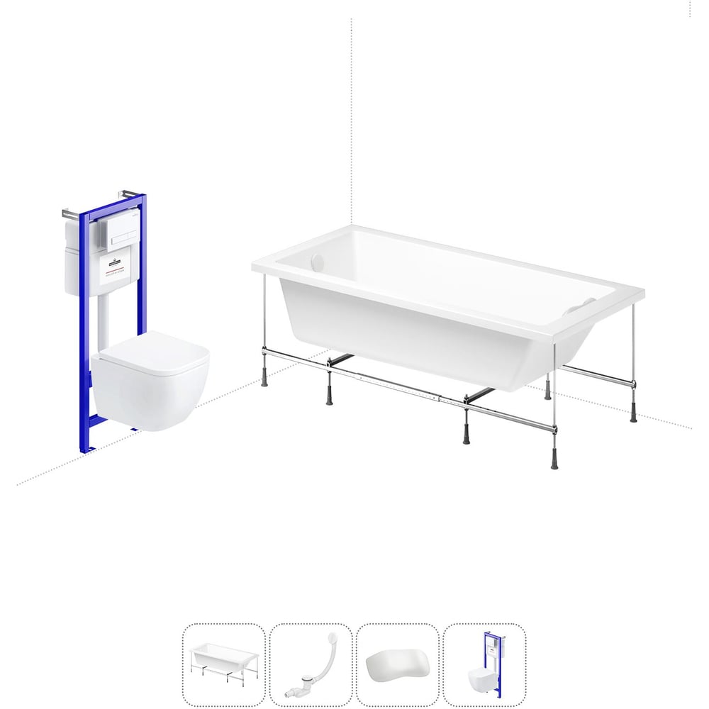 Изображение товара Комплект 5 в 1 Lavinia Boho Catani акриловая ванна 160x80 см, с инсталляцией и подвесным унит 20221090R