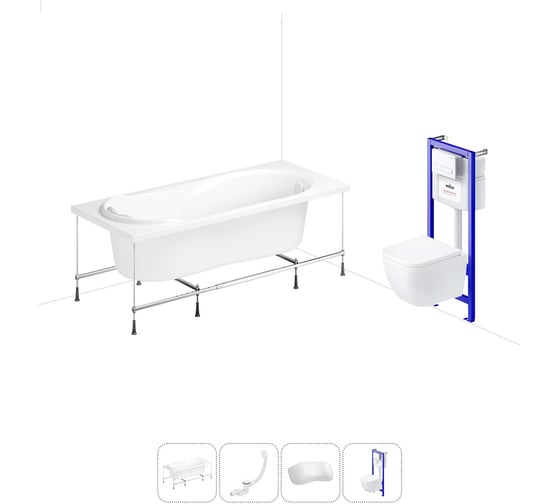 Изображение товара Комплект 5 в 1 Lavinia Boho Easter Pro акриловая ванна 160x70 см, с инсталляцией и подвесным 20221146R