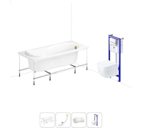 Изображение товара Комплект 5 в 1 Lavinia Boho Easter Pro акриловая ванна 170x75 см, с инсталляцией и подвесным 20221152R