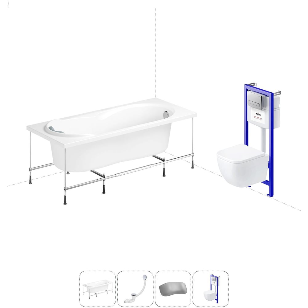 Изображение товара Акриловая ванна Lavinia Easter Pro 160x70 см с инсталляцией и каркасом