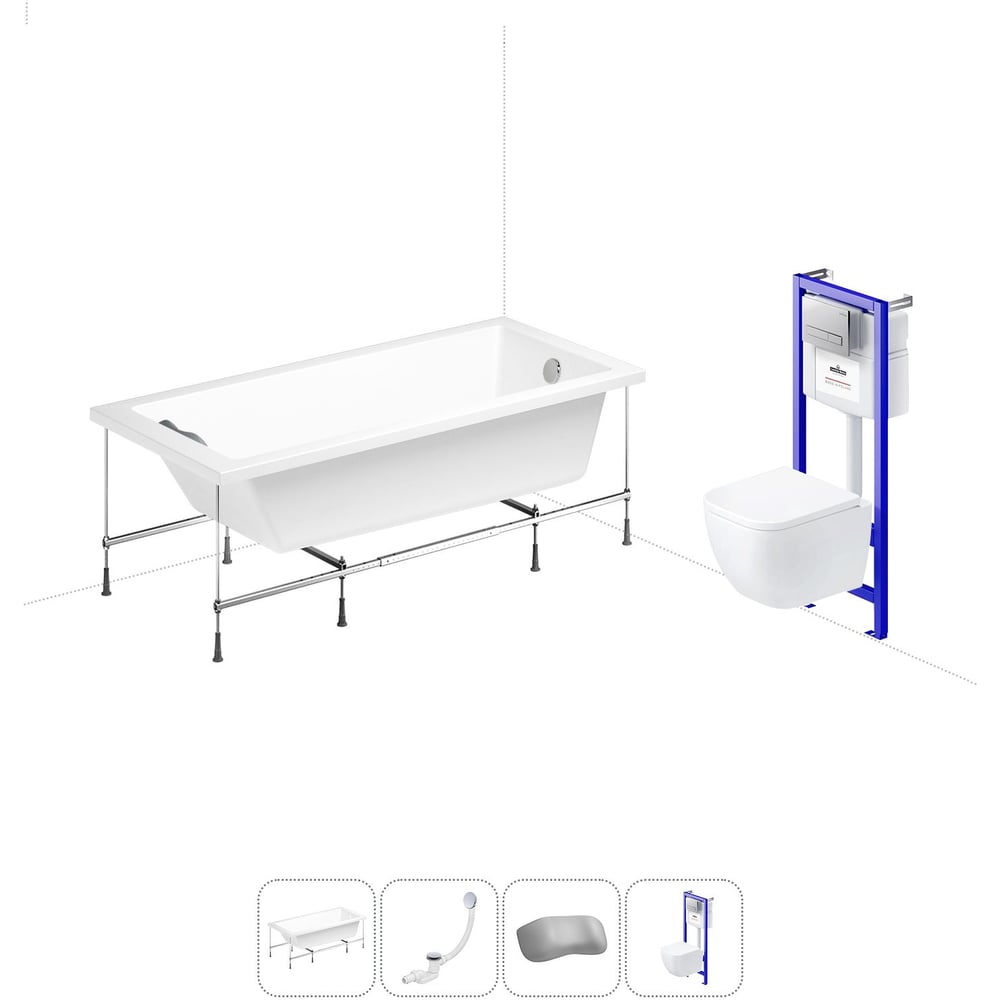 Изображение товара Комплект 5 в 1 Lavinia Boho Catani акриловая ванна 170x80 см с инсталляцией и унитазом