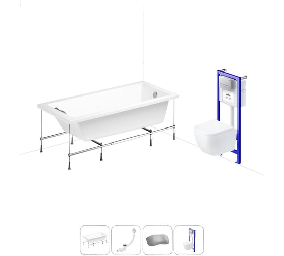 Изображение товара Комплект 5 в 1 Lavinia Boho Catani акриловая ванна 170x80 см, с инсталляцией и подвесным унит 20221101R