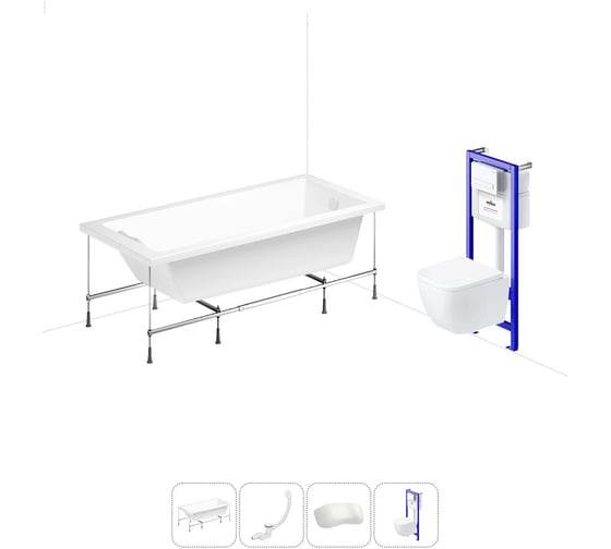 Изображение товара Комплект 5 в 1 Lavinia Boho Catani акриловая ванна 160x80 см, с инсталляцией и подвесным унит 20221094R