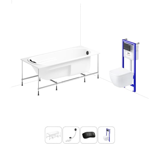 Изображение товара Комплект 5 в 1 Lavinia Boho Bristol акриловая ванна 160x75 см, с инсталляцией и подвесным уни 20221159R