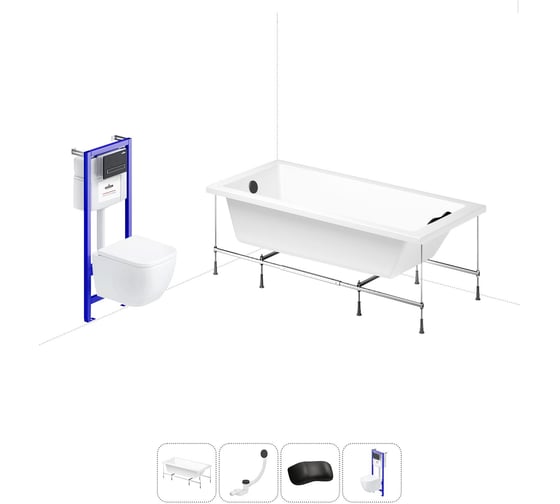 Изображение товара Комплект 5 в 1 Lavinia Boho Catani акриловая ванна 170x80 см, с инсталляцией и подвесным унит 20221099R