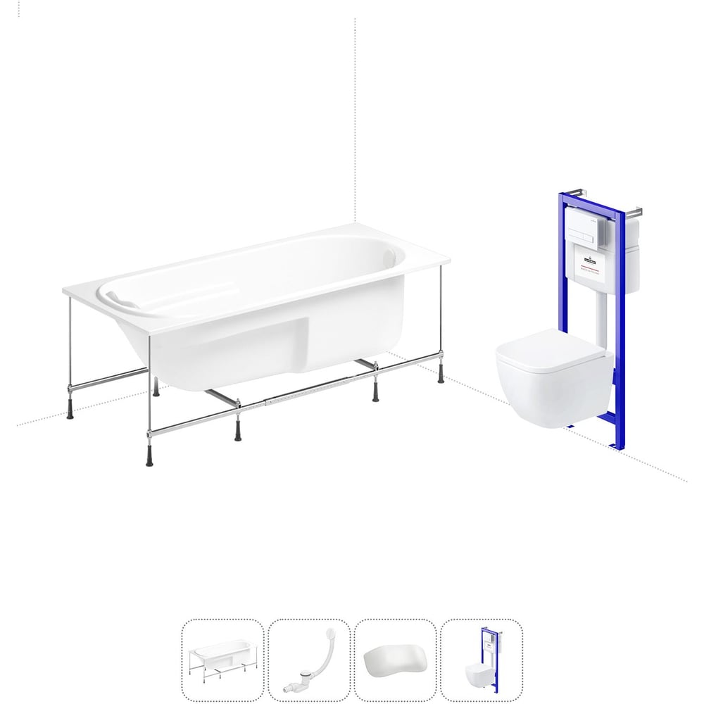 Изображение товара Комплект 5 в 1 Lavinia Boho Bristol акриловая ванна 160х75 см с инсталляцией и каркасом