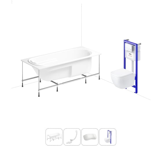 Изображение товара Комплект 5 в 1 Lavinia Boho Bristol акриловая ванна 160x75 см, с инсталляцией и подвесным уни 20221158R