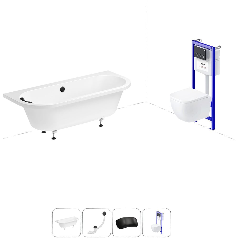 Изображение товара Комплект 5 в 1 Lavinia Boho Art акриловая ванна 170x75 см, с инсталляцией и подвесным унитазо 20221087R