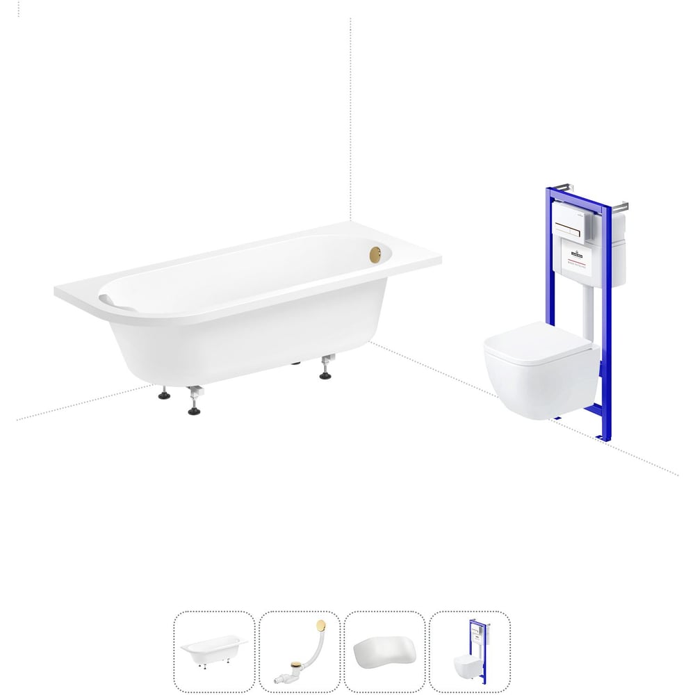 Изображение товара Комплект 5 в 1 Lavinia Boho Art II акриловая ванна 170x72.5 см, с инсталляцией и подвесным ун 20221084R