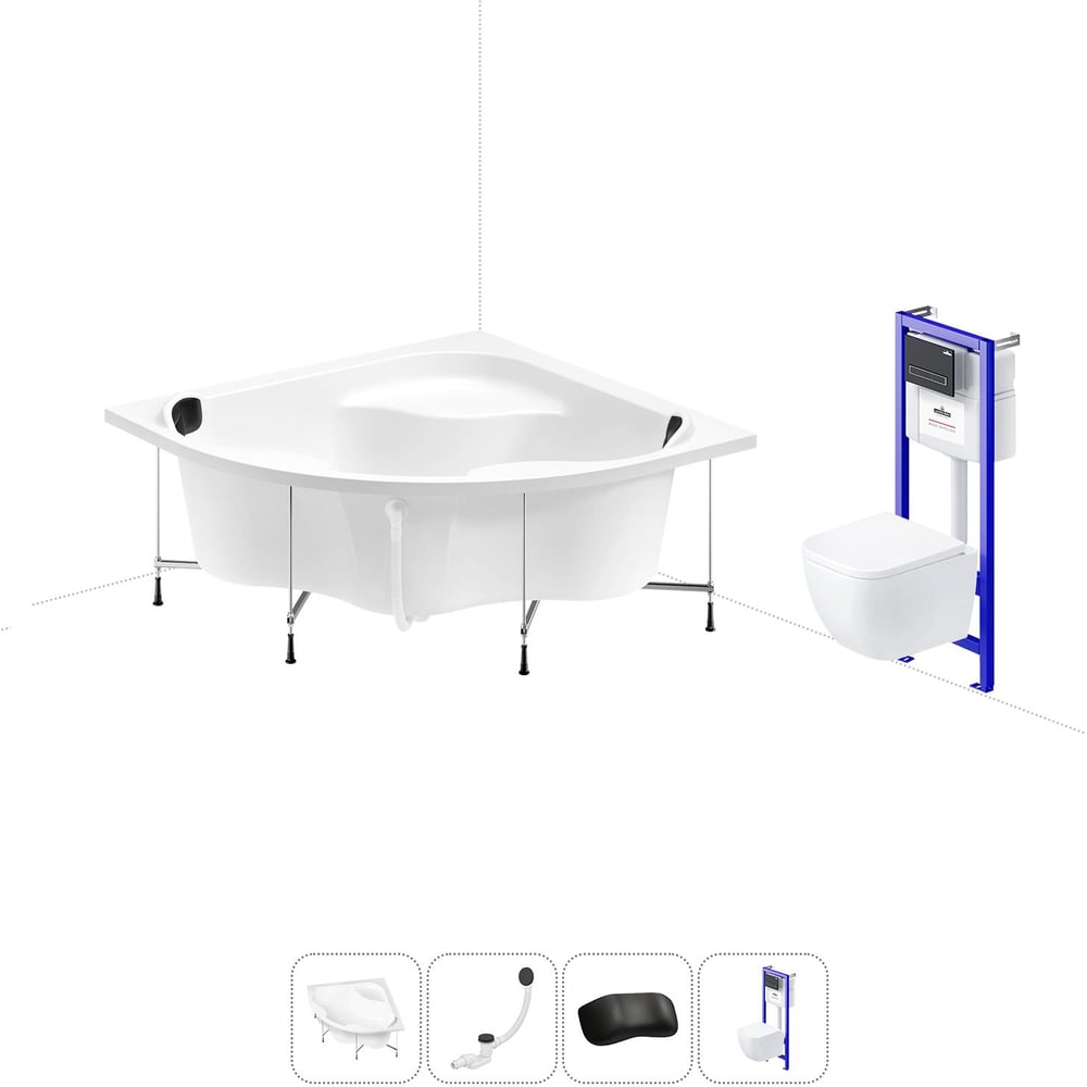 Изображение товара Акриловая ванна 140x140 см комплект с инсталляцией и унитазом Lavinia Boho Aveo