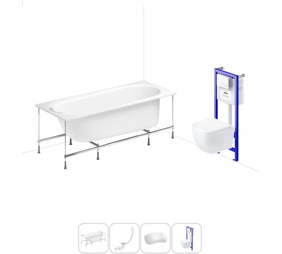 Изображение товара Комплект 5 в 1 Lavinia Boho Biore акриловая ванна 170x70 см, с инсталляцией и подвесным унита 20221074R