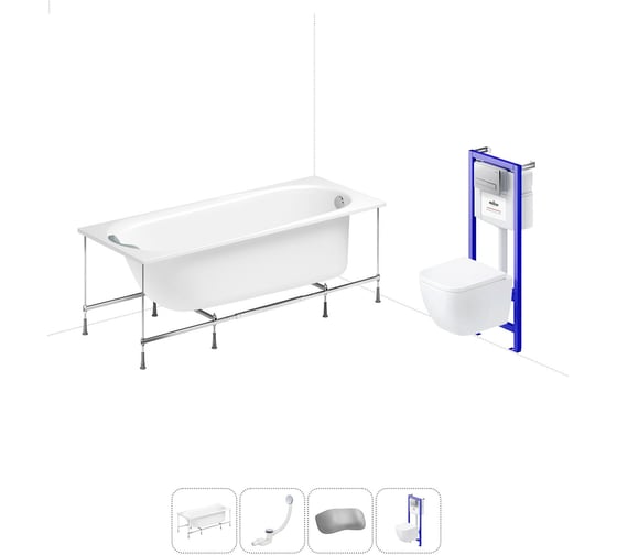 Изображение товара Комплект 5 в 1 Lavinia Boho Biore акриловая ванна 160x70 см, с инсталляцией и подвесным унита 20221069R