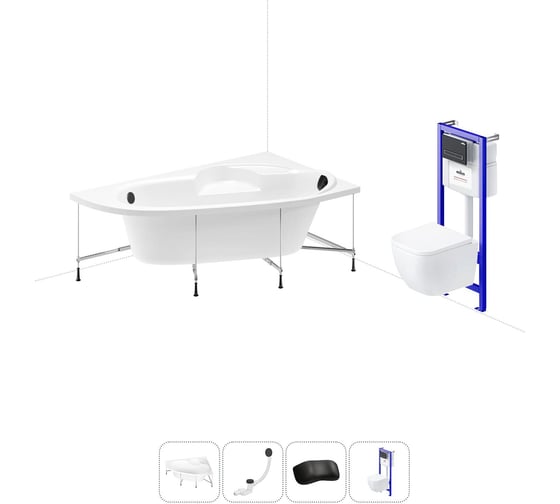 Изображение товара Комплект 5 в 1 Lavinia Boho Bell Pro акриловая ванна 150x100 см, с инсталляцией и подвесным у 20221187R