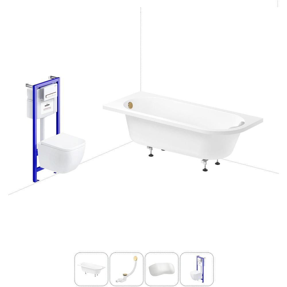 Изображение товара Комплект 5 в 1 Lavinia Boho Art II акриловая ванна 170x72.5 см с инсталляцией и стеклянной шторкой