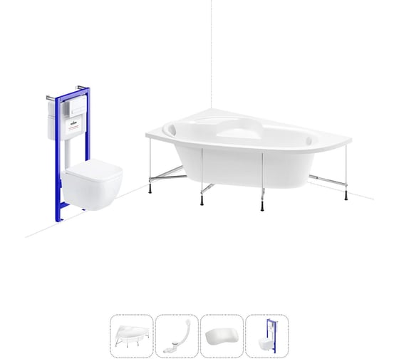 Изображение товара Комплект 5 в 1 Lavinia Boho Bell Pro акриловая ванна 150x100 см, с инсталляцией и подвесным у 20221182R