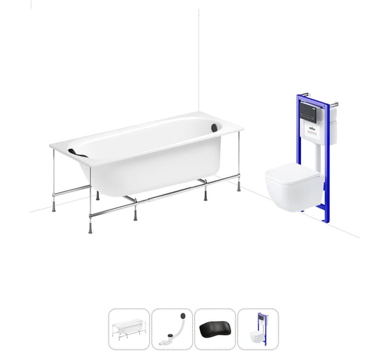 Изображение товара Комплект 5 в 1 Lavinia Boho Biore акриловая ванна 170x70 см, с инсталляцией и подвесным унита 20221075R