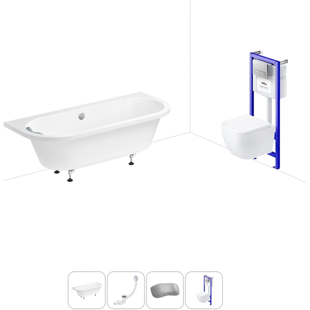 Изображение товара Комплект 5 в 1 Lavinia Boho Art акриловая ванна 170x75 см с инсталляцией и унитазом