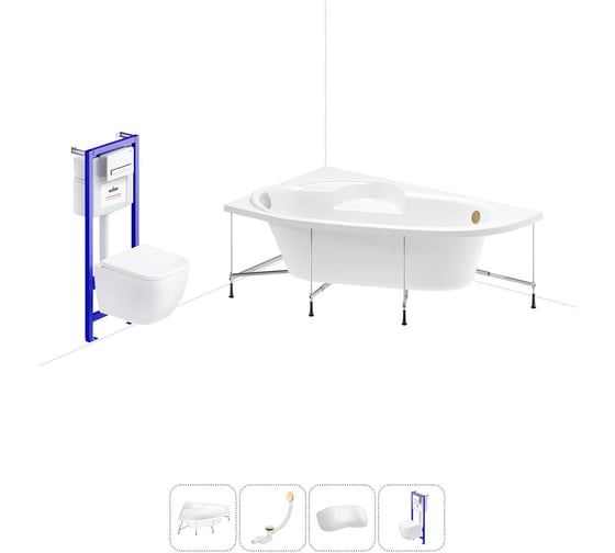 Изображение товара Комплект 5 в 1 Lavinia Boho Bell Pro акриловая ванна 140x95 см, с инсталляцией и подвесным ун 20221176R