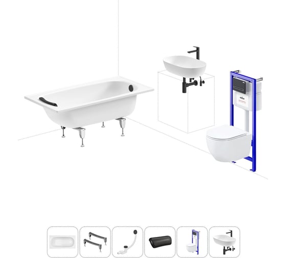 Изображение товара Комплект 6 в 1 Sanitana BLB Europa 2,2 стальная ванна 140x70 с инсталляцией, подвесным унитазом 20220787R