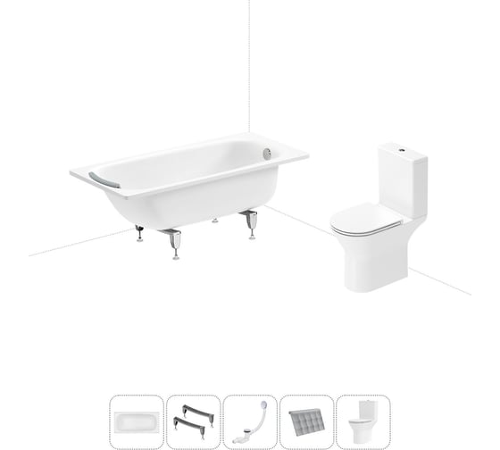 Изображение товара Комплект 5 в 1 Sanitana BLB Universal 3,5 стальная ванна 150x70 с напольным унитазом 20220693R