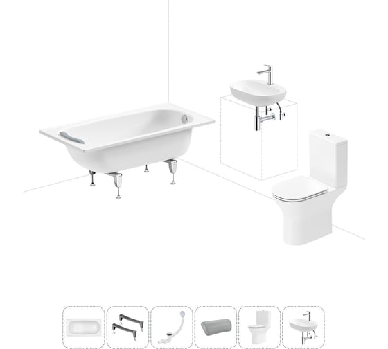Изображение товара Комплект 6 в 1 Sanitana BLB Europa 2,2 стальная ванна 130x70 с напольным унитазом и раковиной 20220601R