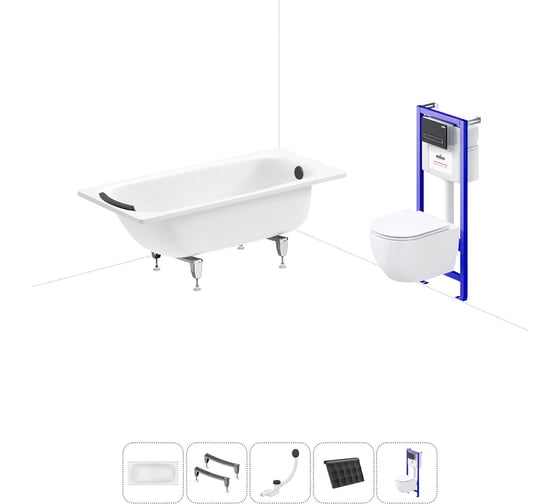 Изображение товара Комплект 5 в 1 Sanitana BLB Universal 3,5 стальная ванна 150x70 с инсталляцией и подвесным унитазом 20220823R