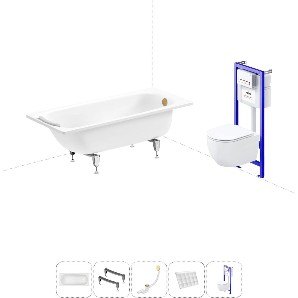 Изображение товара Комплект 5 в 1 Sanitana BLB Universal 3,5 стальная ванна 160x70 с инсталляцией и подвесным унитазом 20220832R
