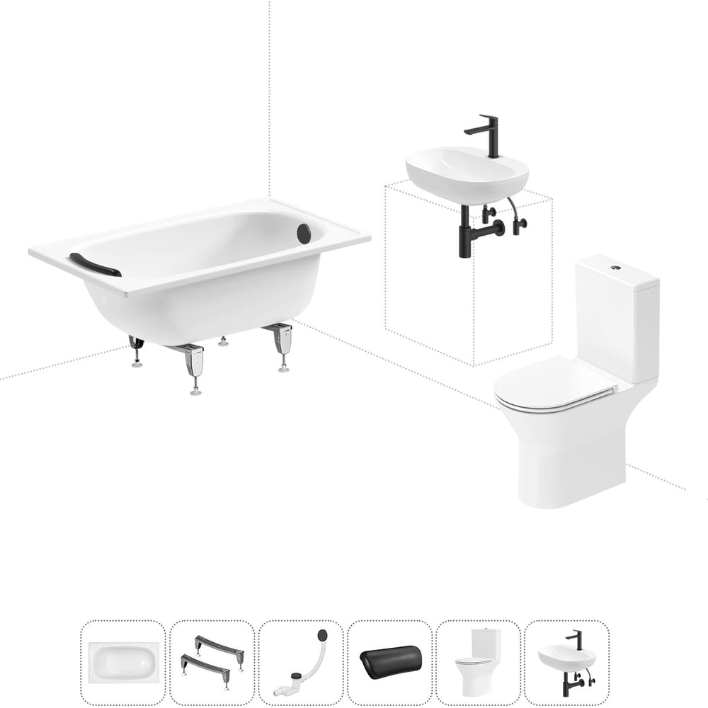 Изображение товара Комплект 6 в 1 Sanitana BLB Europa стальная ванна унитаз раковина белый