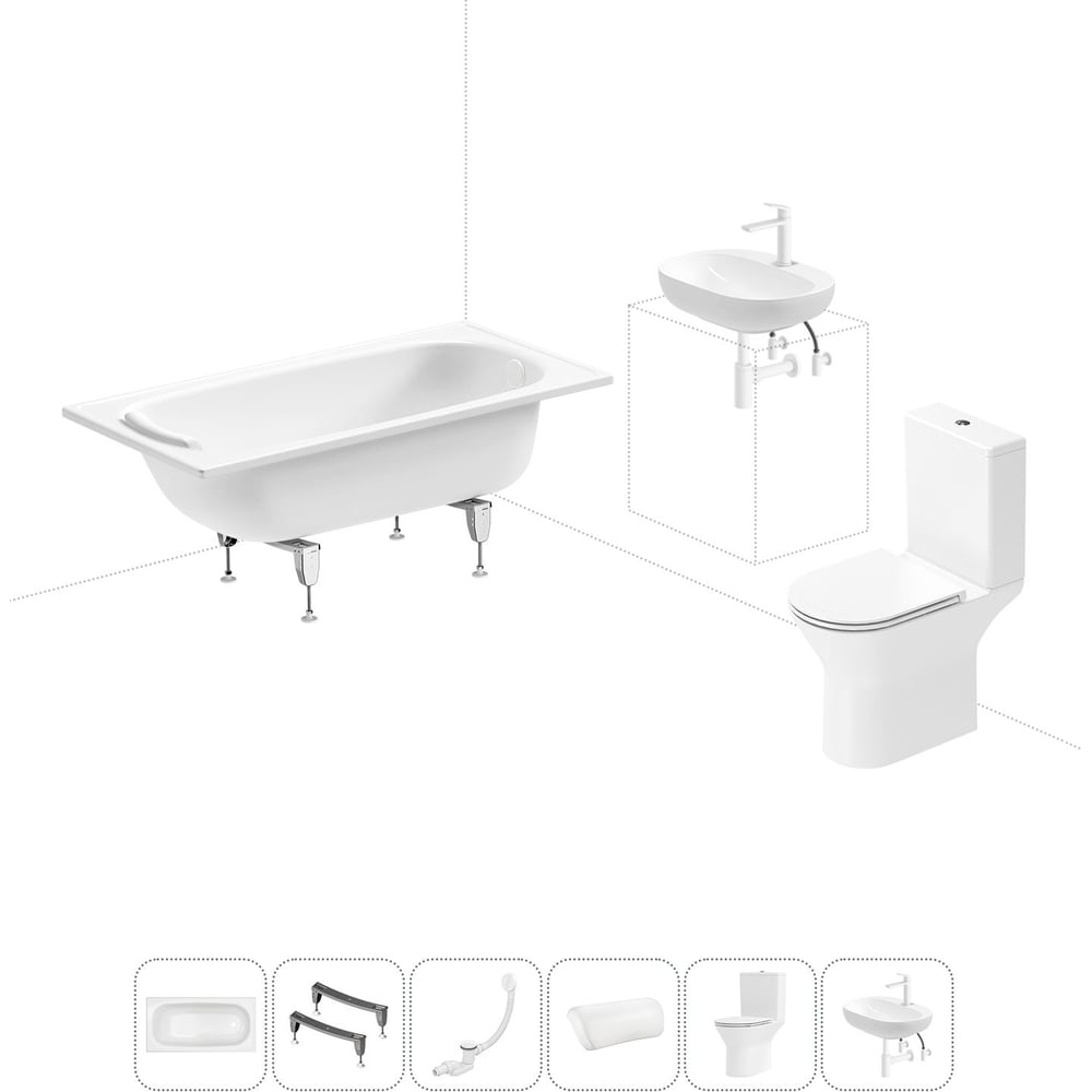 Изображение товара Комплект 6 в 1 Sanitana BLB Europa 2,2 стальная ванна, унитаз и раковина