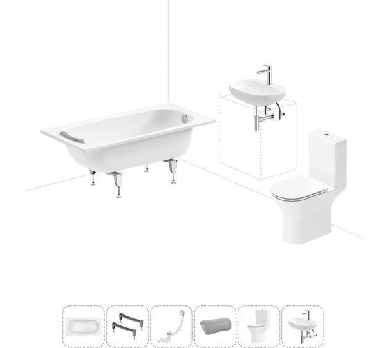 Изображение товара Комплект 6 в 1 Sanitana BLB Europa 2,2 стальная ванна 140x70 с напольным унитазом и раковиной 20220617R