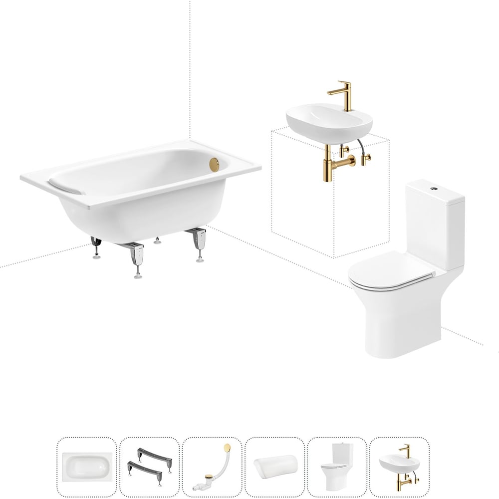 Изображение товара Комплект 6 в 1 Sanitana BLB Europa стальная ванна унитаз и раковина современный стиль