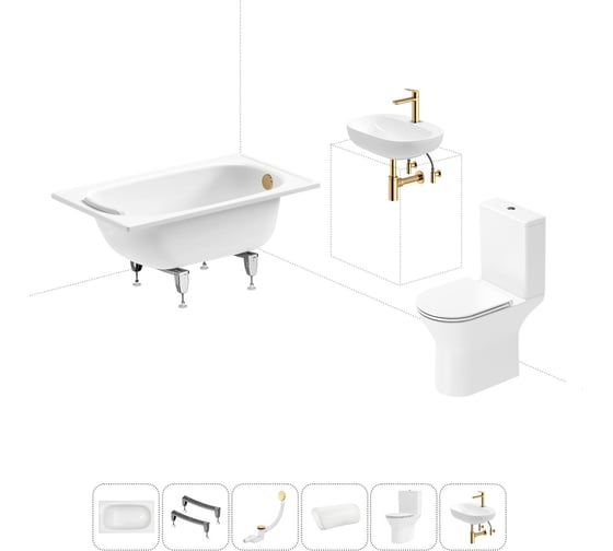 Изображение товара Комплект 6 в 1 Sanitana BLB Europa 2,2 стальная ванна 105x70 с напольным унитазом и раковиной 20220572R