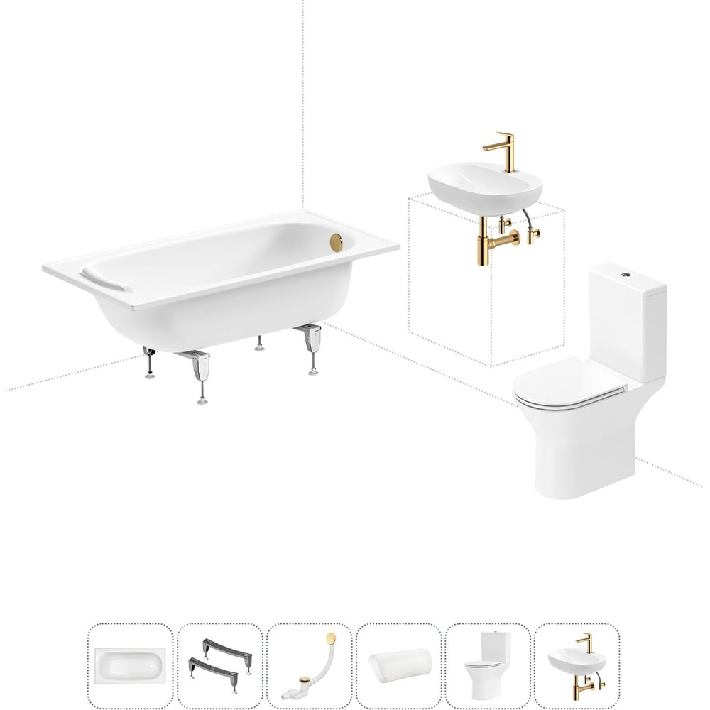 Изображение товара Комплект 6 в 1 Sanitana BLB Europa 2,2 стальная ванна унитаз раковина