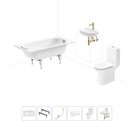 Изображение товара Комплект 6 в 1 Sanitana BLB Europa 2,2 стальная ванна 140x70 с напольным унитазом и раковиной 20220620R