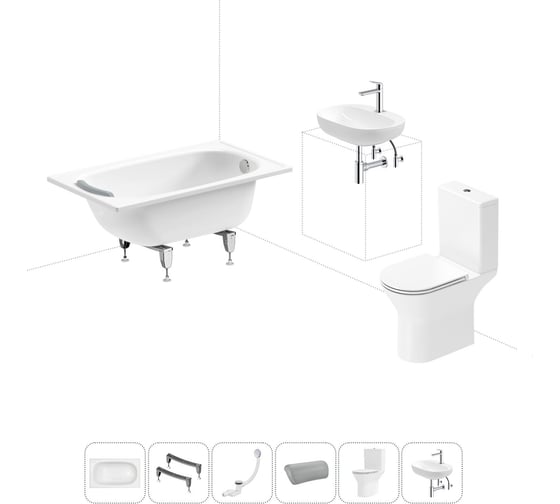 Изображение товара Комплект 6 в 1 Sanitana BLB Europa 2,2 стальная ванна 120x70 с напольным унитазом и раковиной 20220585R