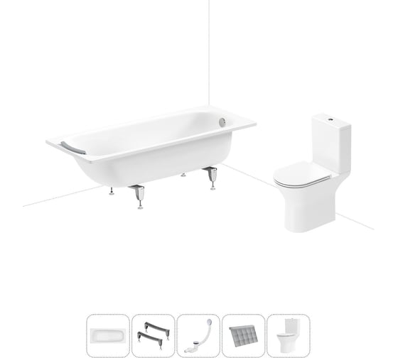 Изображение товара Комплект 5 в 1 Sanitana BLB Universal 3,5 стальная ванна 170x75 с напольным унитазом 20220741R