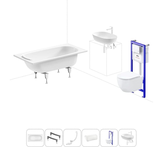 Изображение товара Комплект 6 в 1 Sanitana BLB Europa 2,2 стальная ванна 130x70 с инсталляцией, подвесным унитазом 20220778R