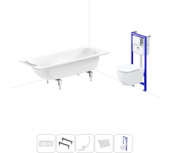 Изображение товара Комплект 5 в 1 Sanitana BLB Universal 3,5 стальная ванна 170x75 с инсталляцией и подвесным унитазом 20220846R