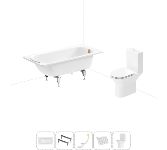 Изображение товара Комплект 5 в 1 Sanitana BLB Universal 3,5 стальная ванна 150x70 с напольным унитазом 20220696R