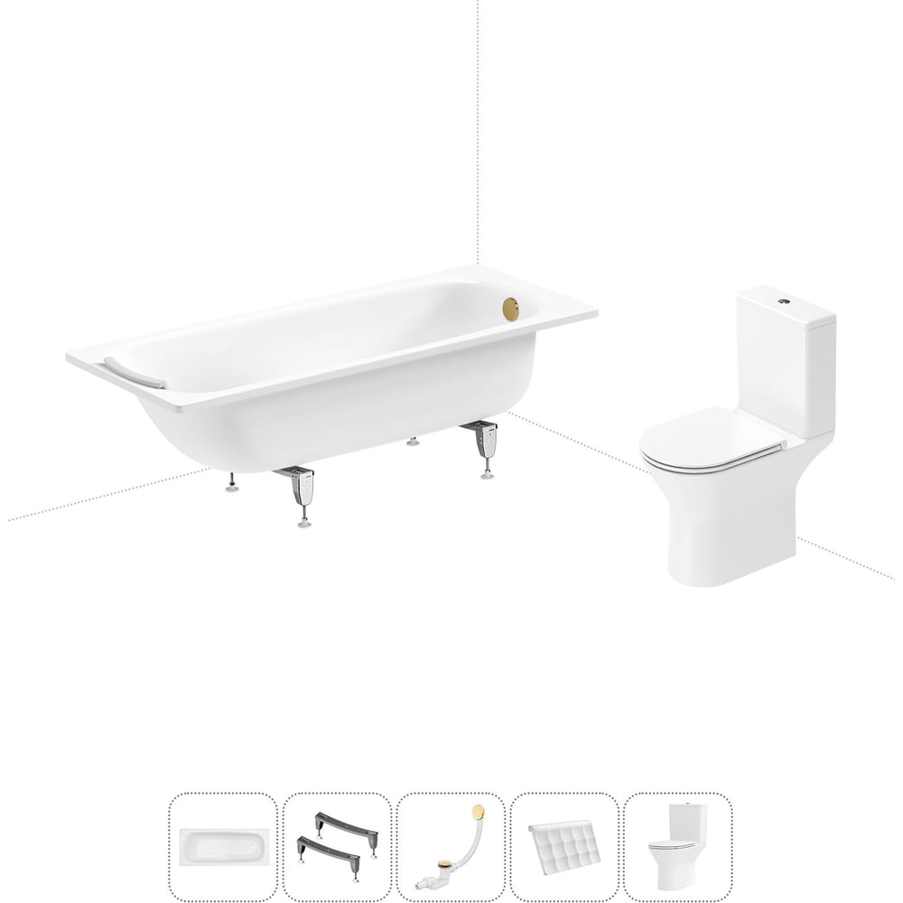 Изображение товара Комплект 5 в 1 Sanitana BLB Universal 3,5 стальная ванна 170x70 с напольным унитазом 20220728R