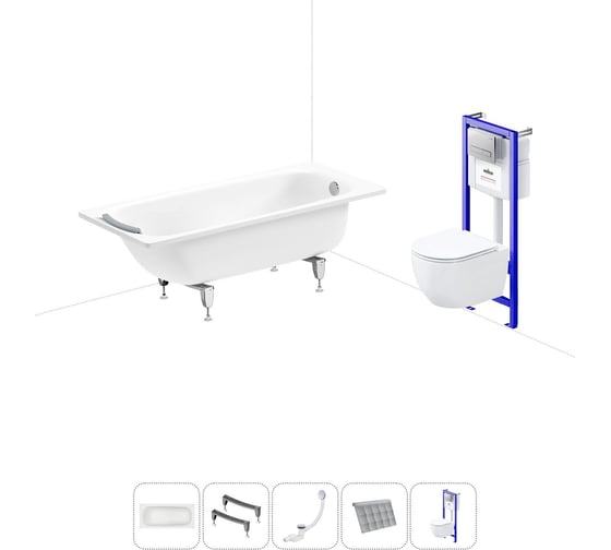 Изображение товара Комплект 5 в 1 Sanitana BLB Universal 3,5 стальная ванна 160x70 с инсталляцией и подвесным унитазом 20220829R
