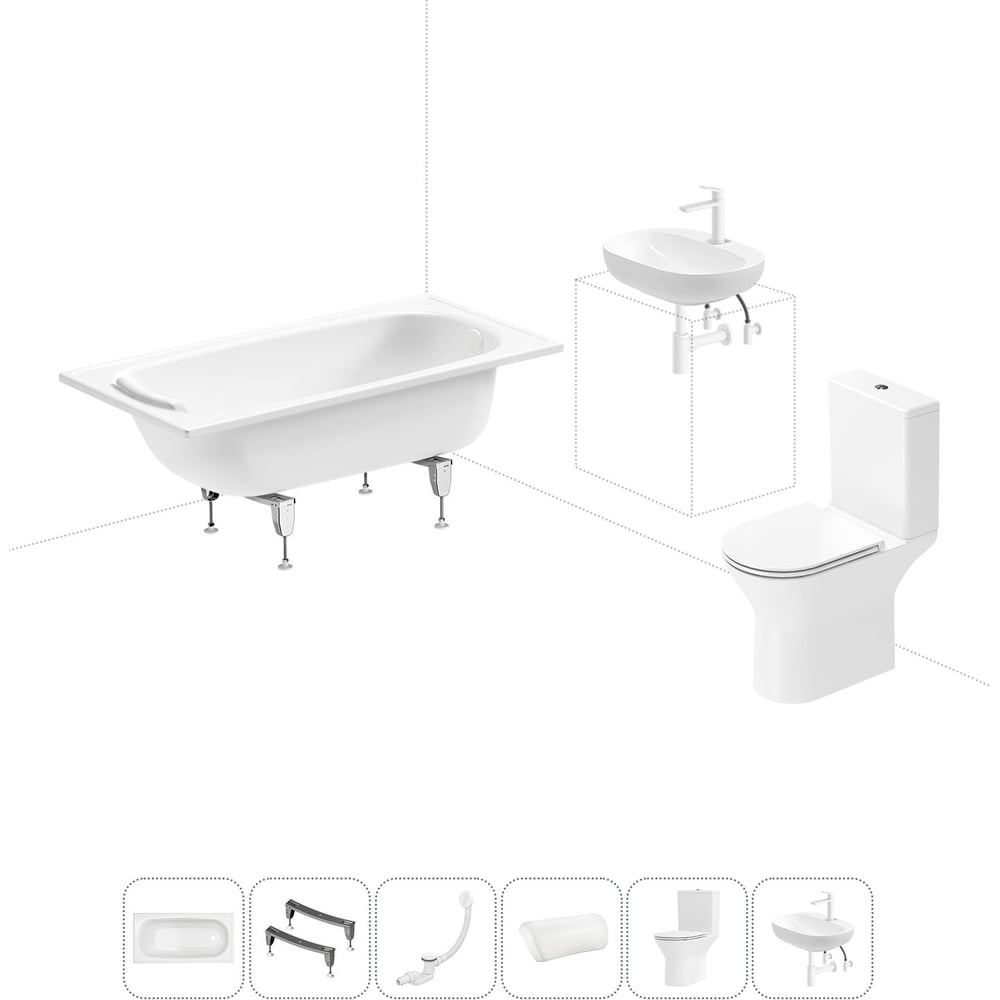 Изображение товара Комплект 6 в 1 Sanitana BLB Europa 2,2 стальная ванна унитаз раковина