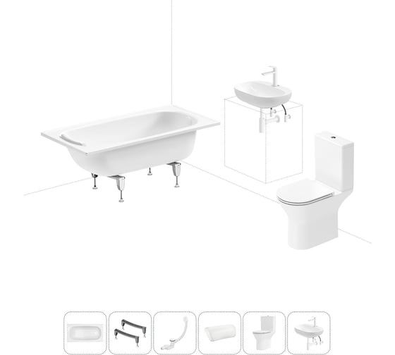 Изображение товара Комплект 6 в 1 Sanitana BLB Europa 2,2 стальная ванна 140x70 с напольным унитазом и раковиной 20220618R