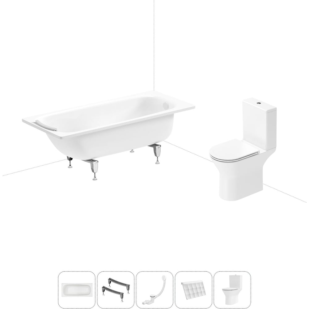 Изображение товара Комплект 5 в 1 Sanitana BLB Universal 3,5 стальная ванна 160x70 с напольным унитазом 20220710R